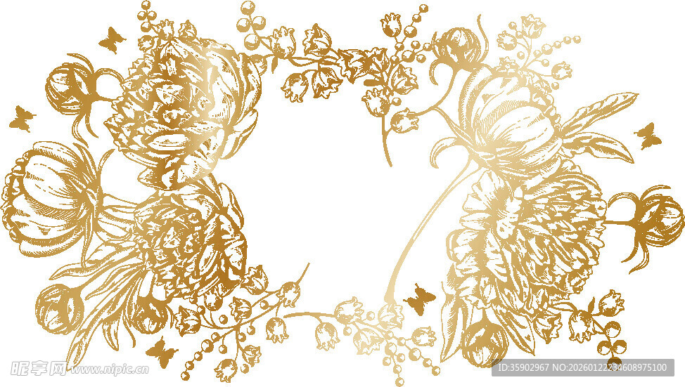 金色花卉蝴蝶装饰图案