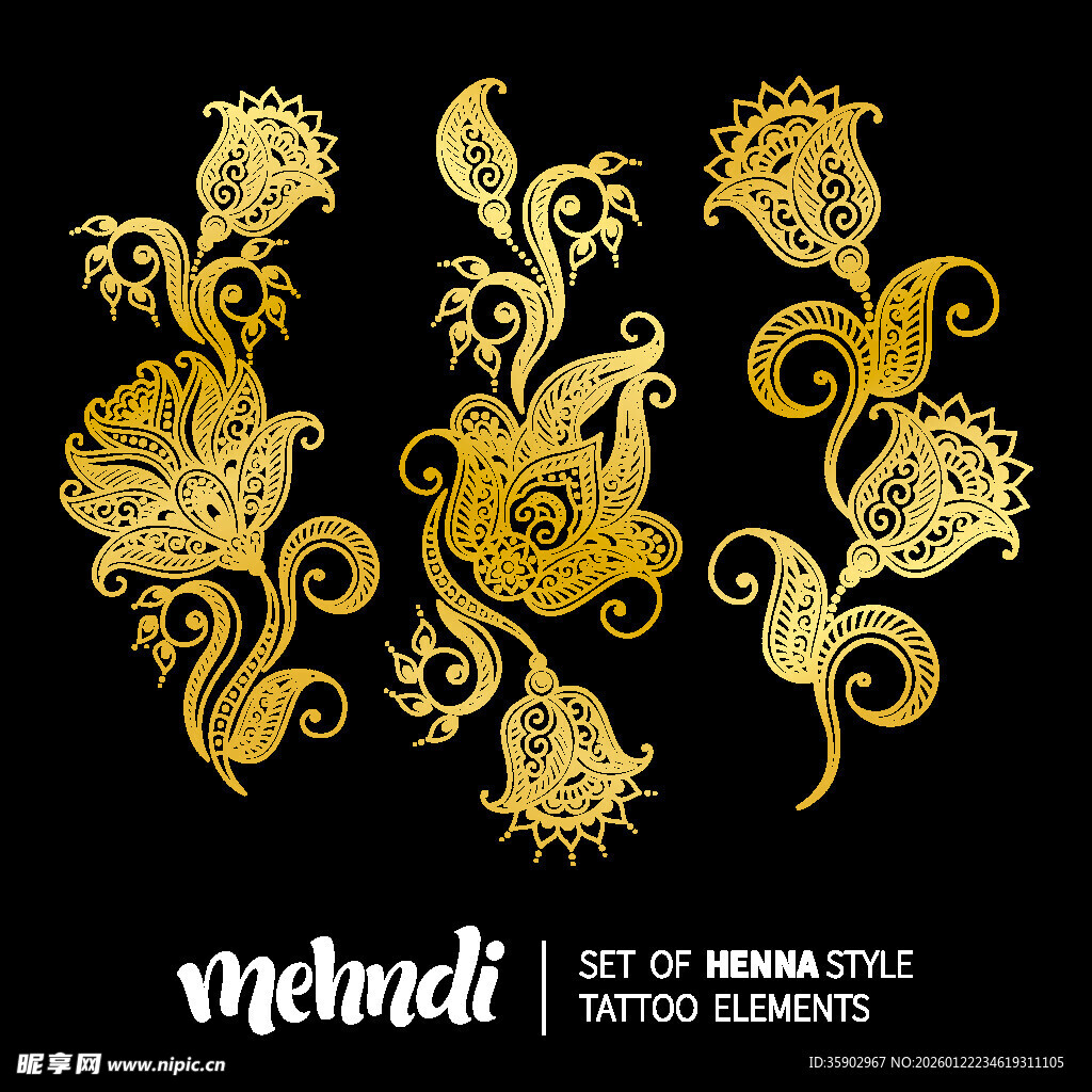 金色复古风格花卉装饰图案