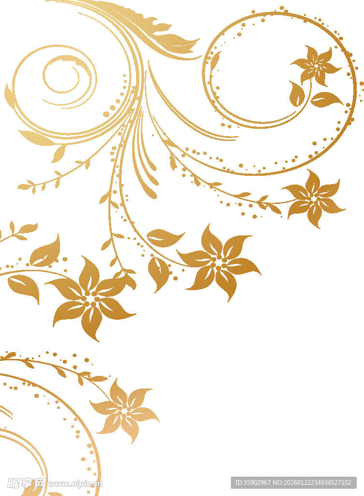 金色花卉藤蔓装饰图案