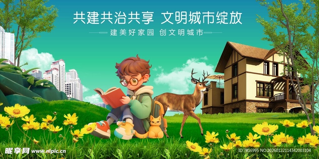 田园中男孩惬意阅读时光