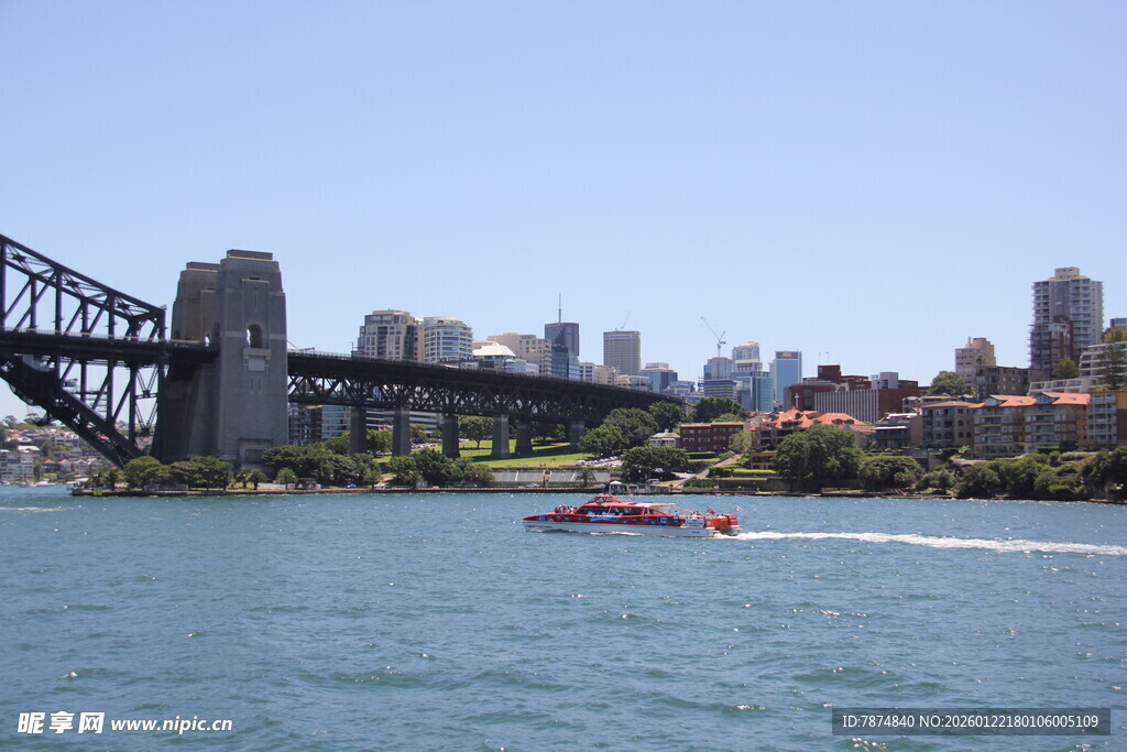 悉尼海港大桥与游船景观