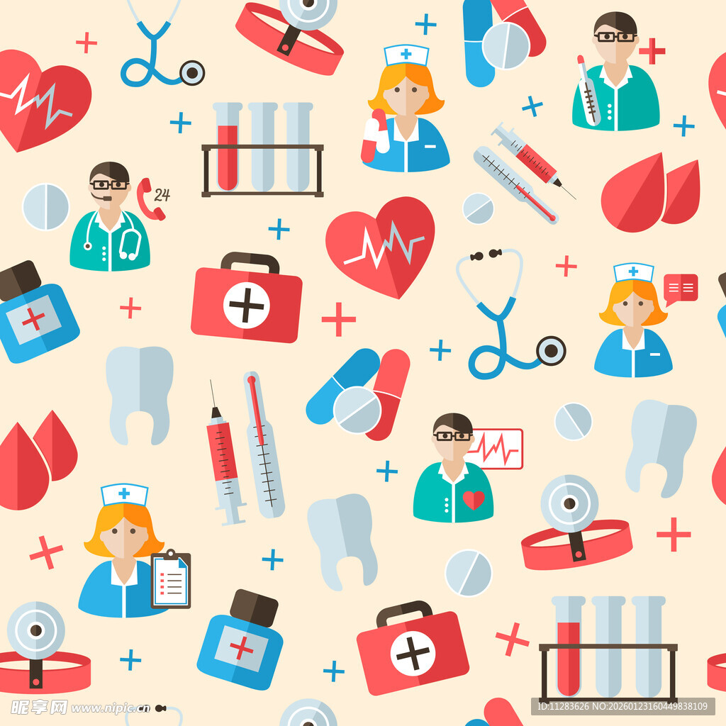 医疗元素卡通图案集合