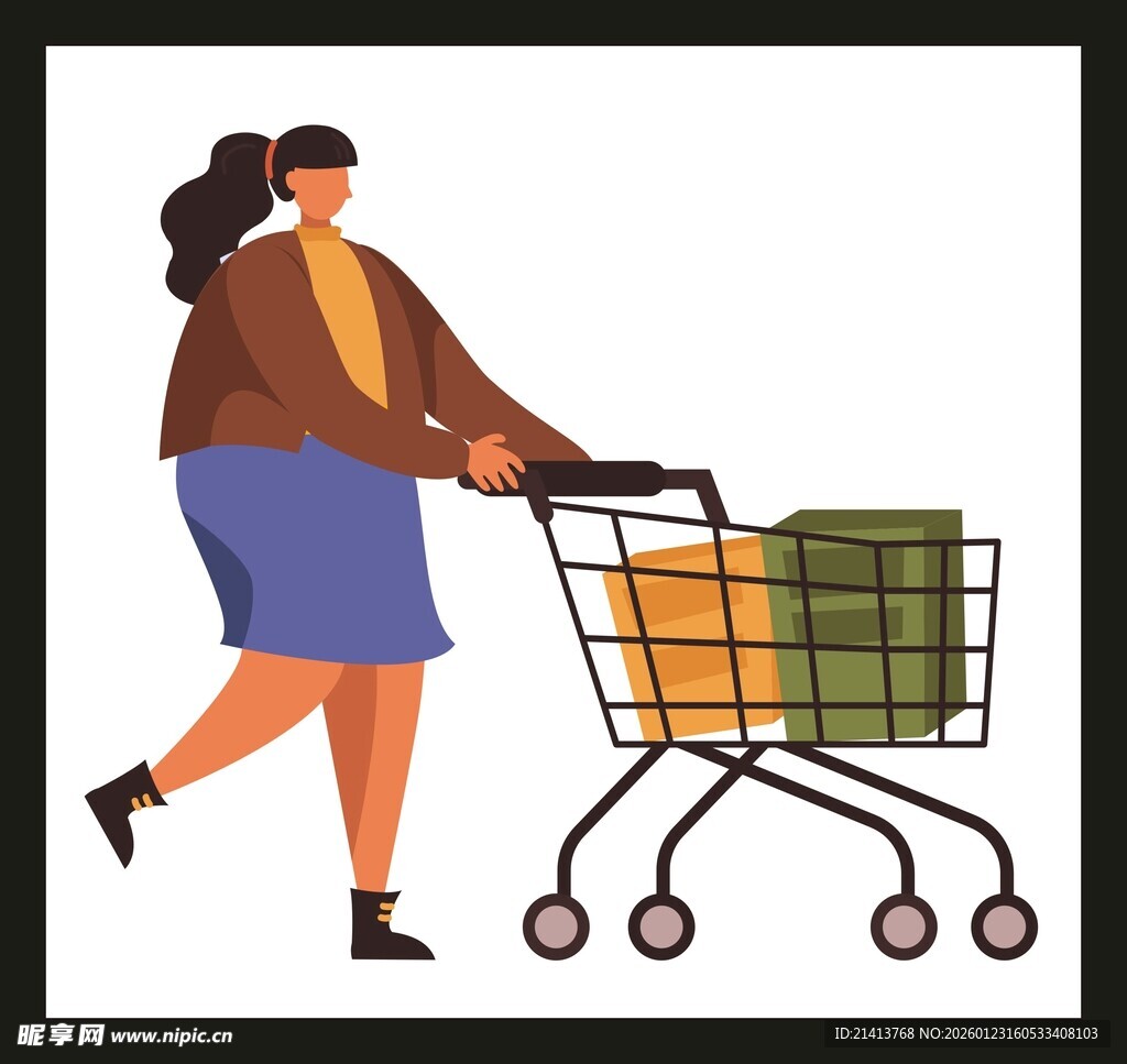 女子推购物车满载而归