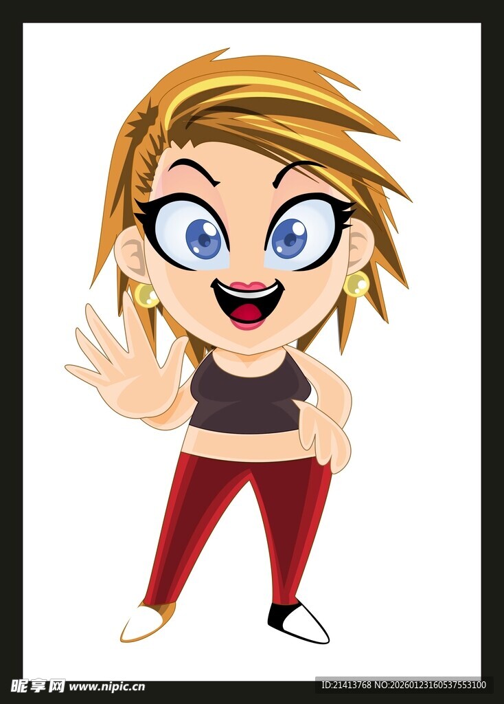 俏皮卡通女孩挥手示意