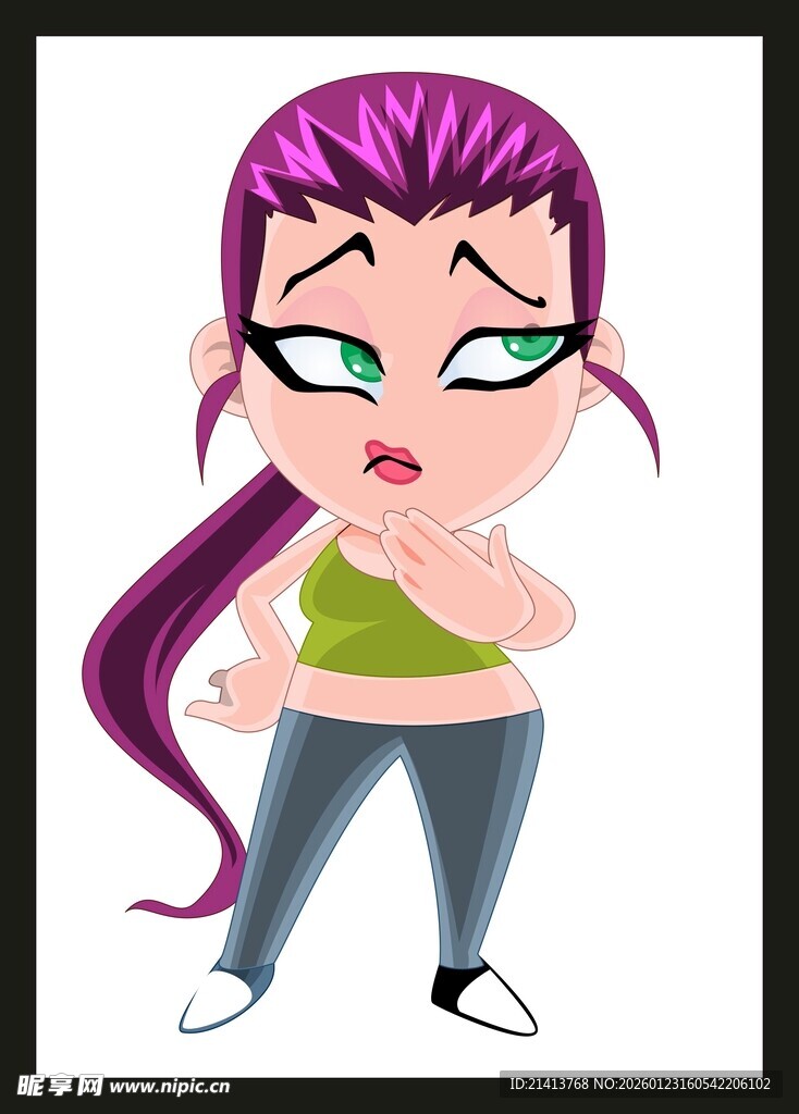 紫色长发俏皮卡通女孩