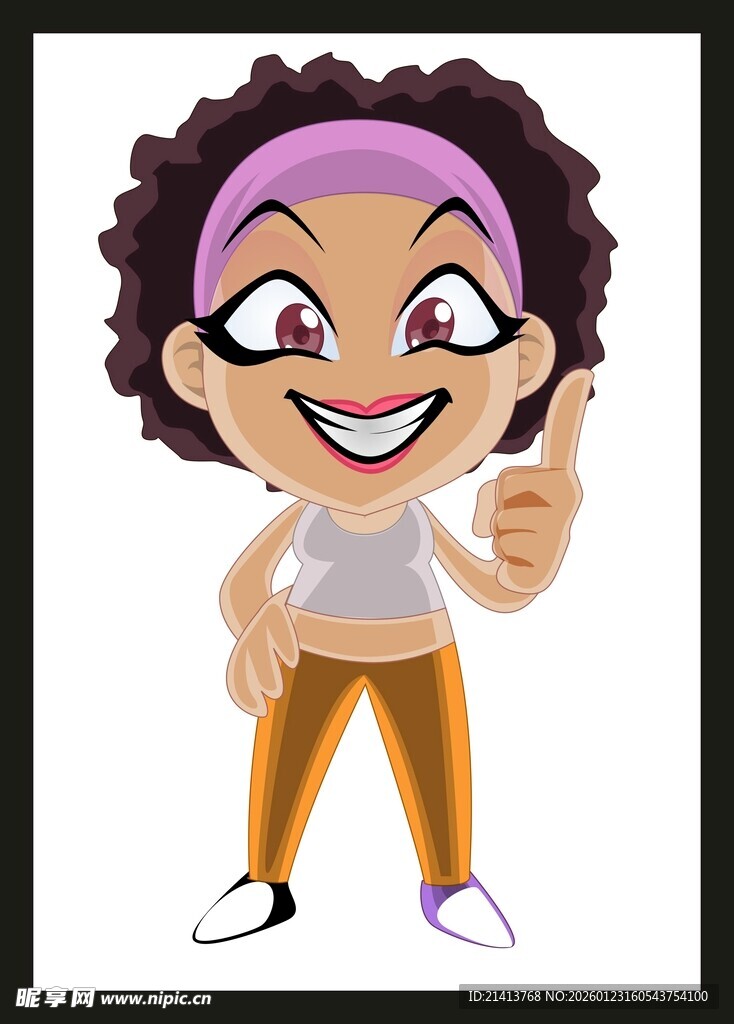 俏皮卡通女孩竖大拇指