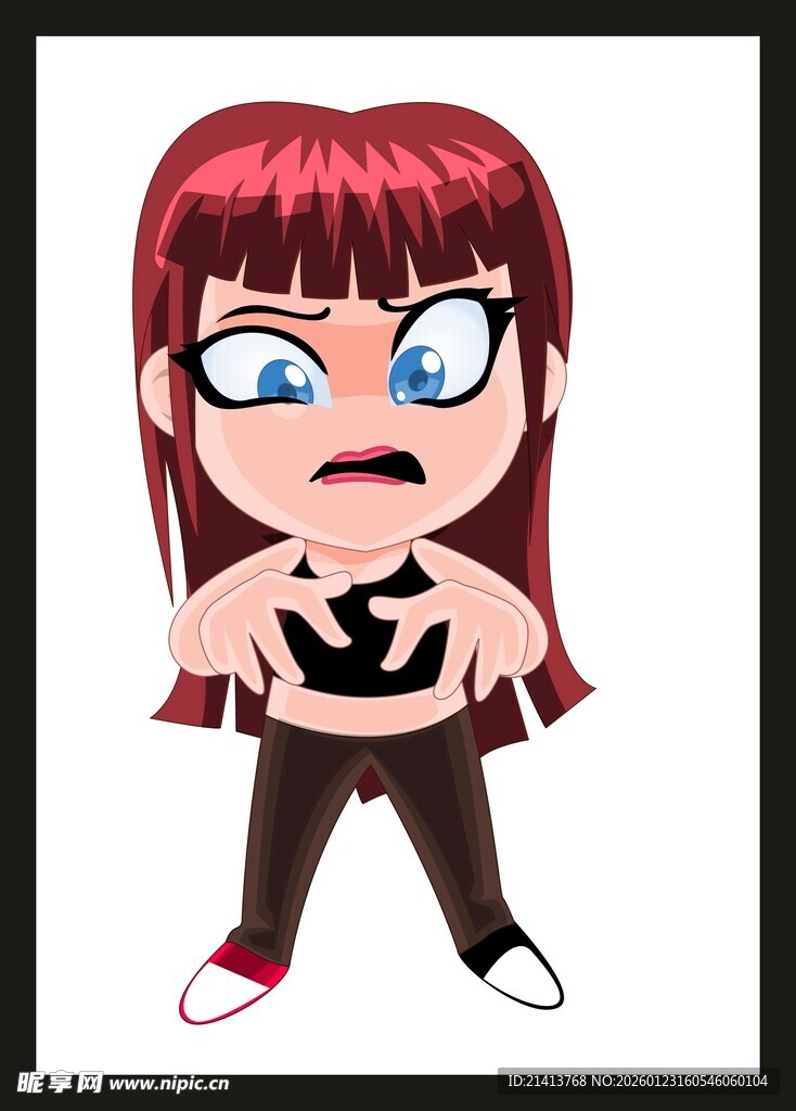 愤怒红发女孩比中指