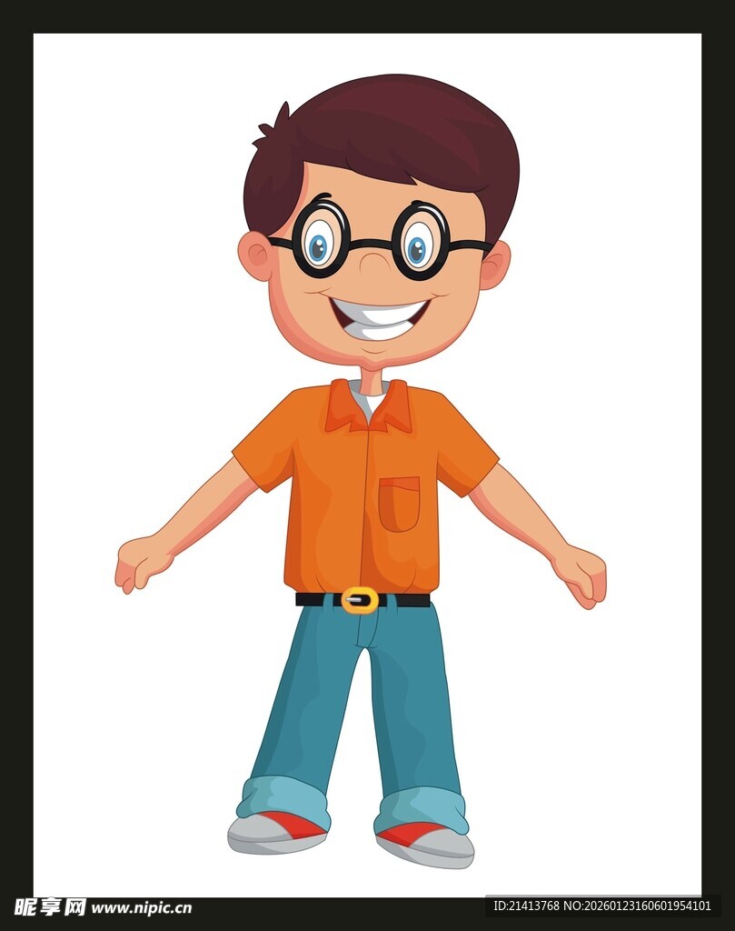 戴眼镜的开朗男孩