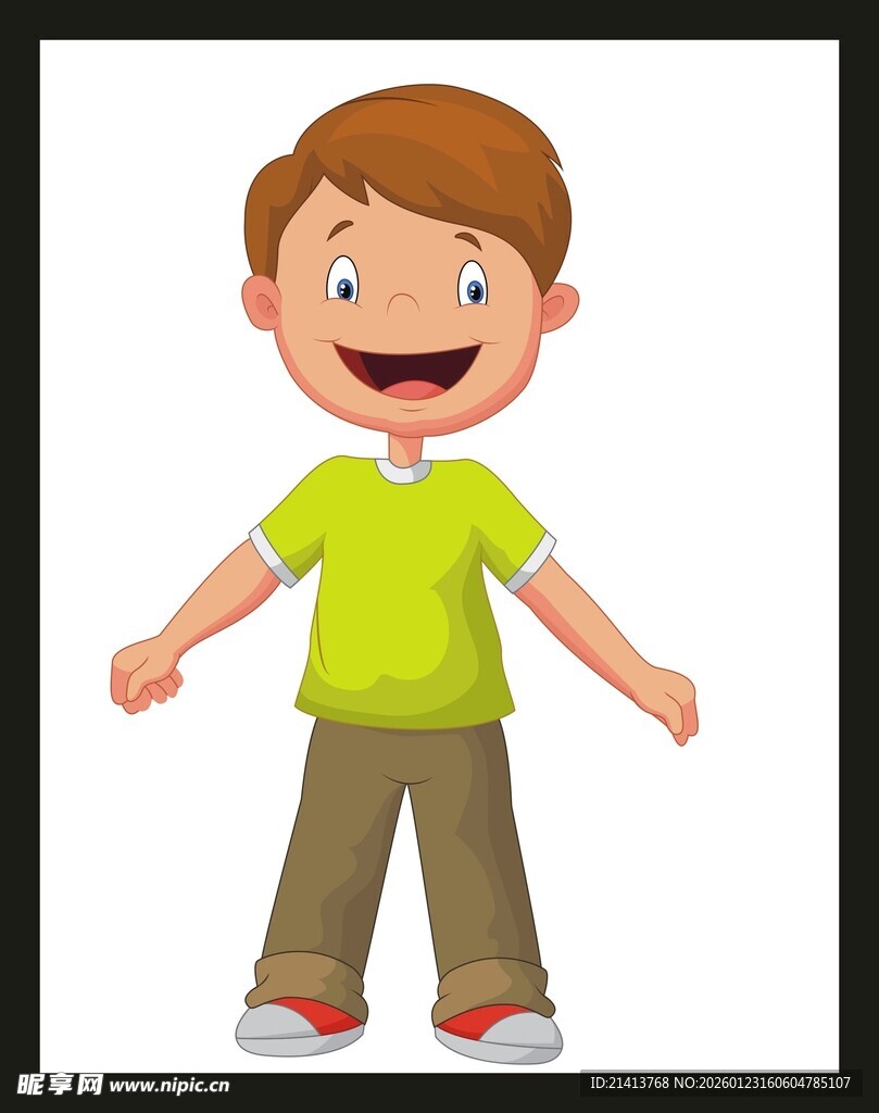 穿绿衣的开心小男孩