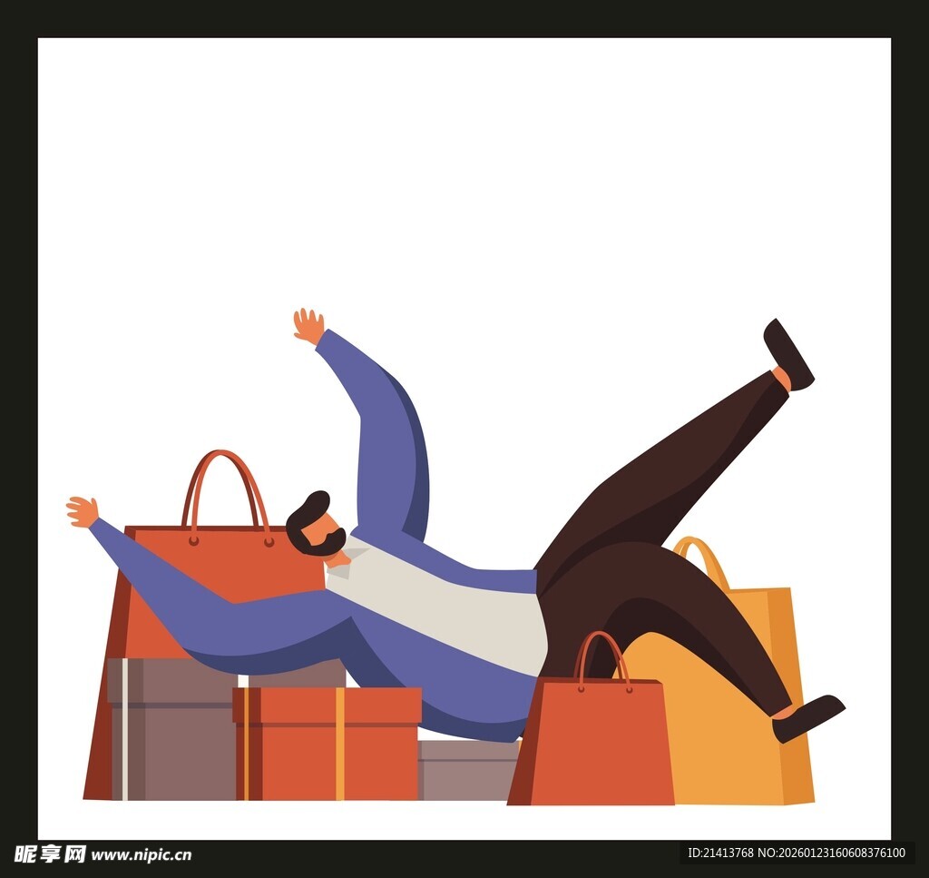 购物狂欢后躺倒的消费者