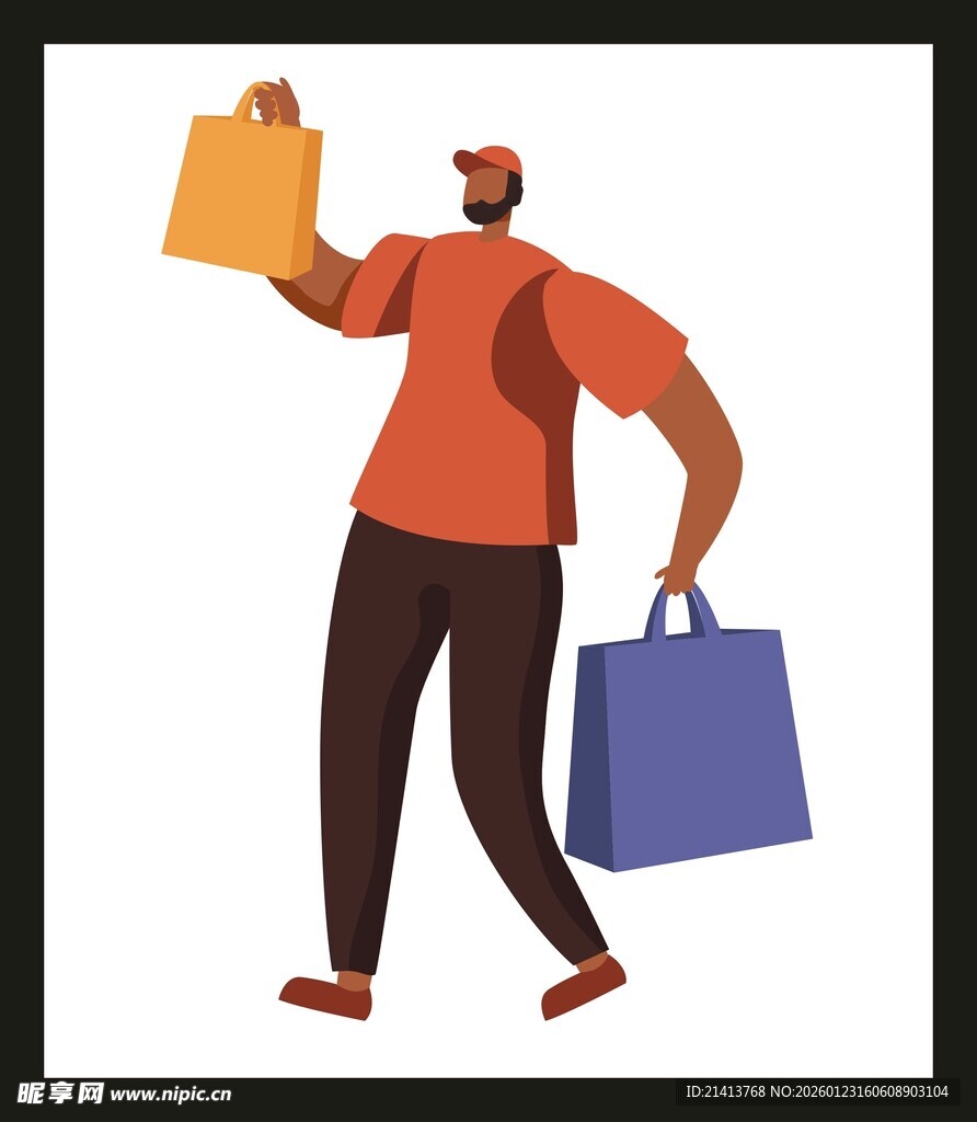 男子手提购物袋满载而归