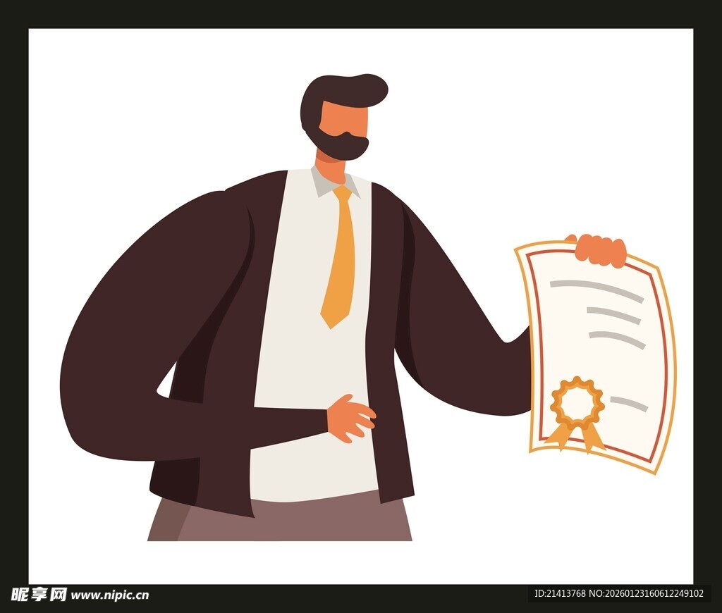 男子手持证书展示成就