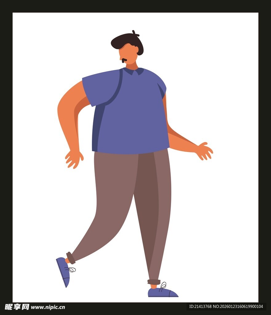 行走的蓝衣男子