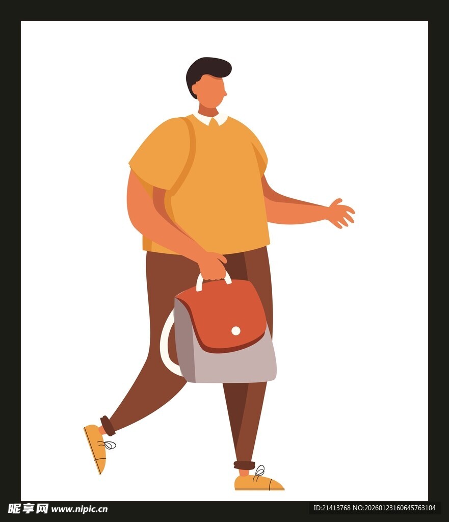 行走的男子与棕色挎包