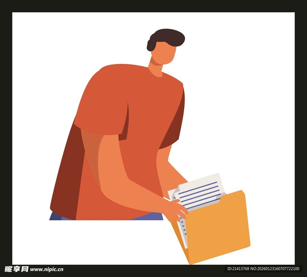 男子整理文件夹中的文件