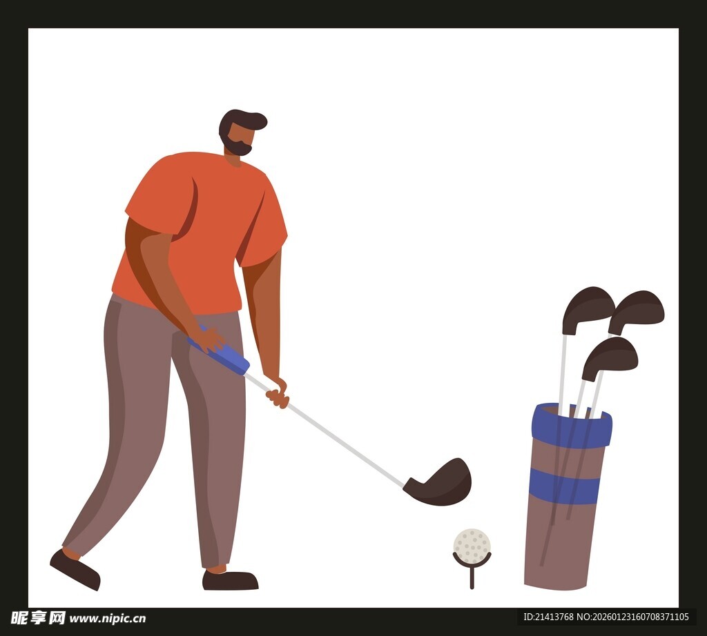 男子专注挥杆打高尔夫