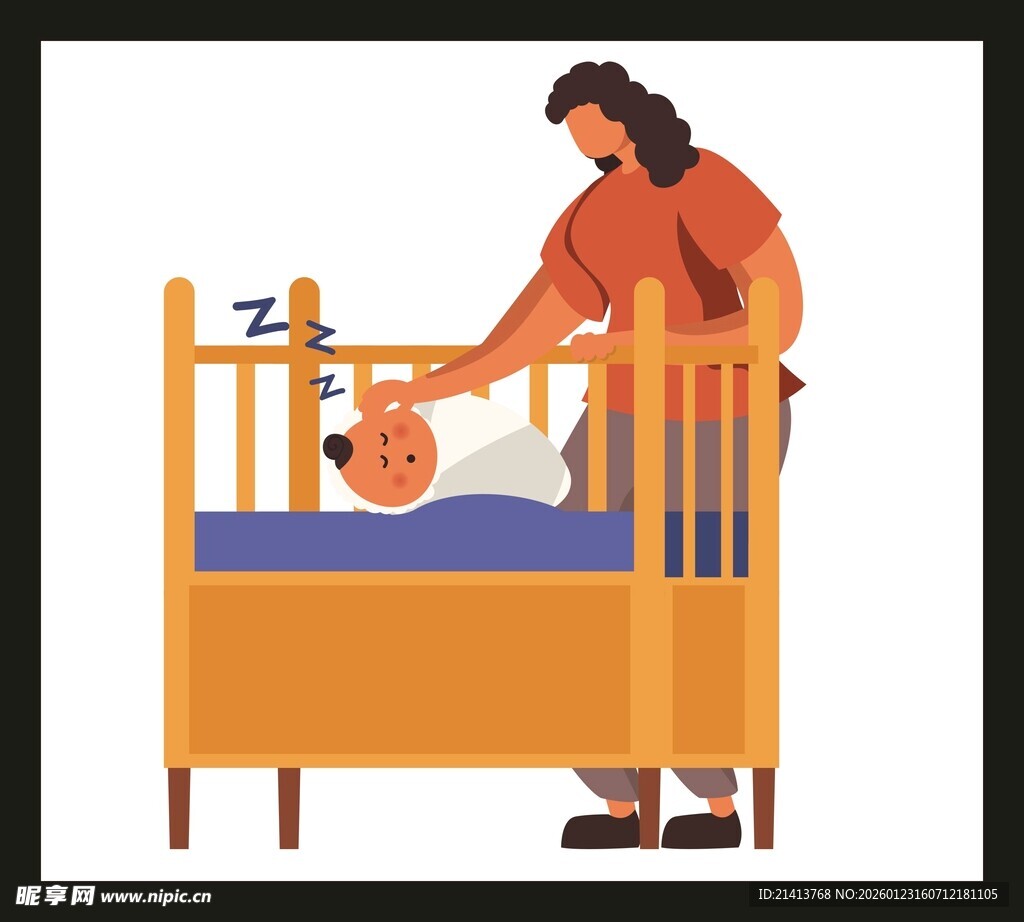 母亲床边照料熟睡的孩子
