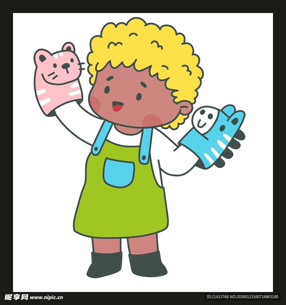 小孩展示可爱手偶玩具