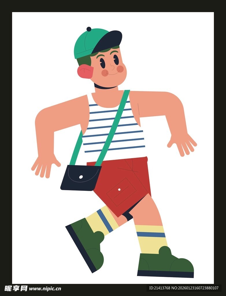 背着包行走的卡通男孩