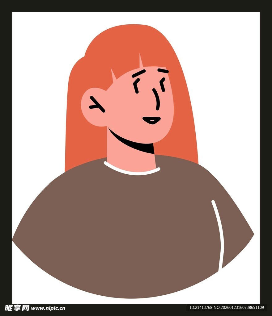 红发女孩简约插画形象