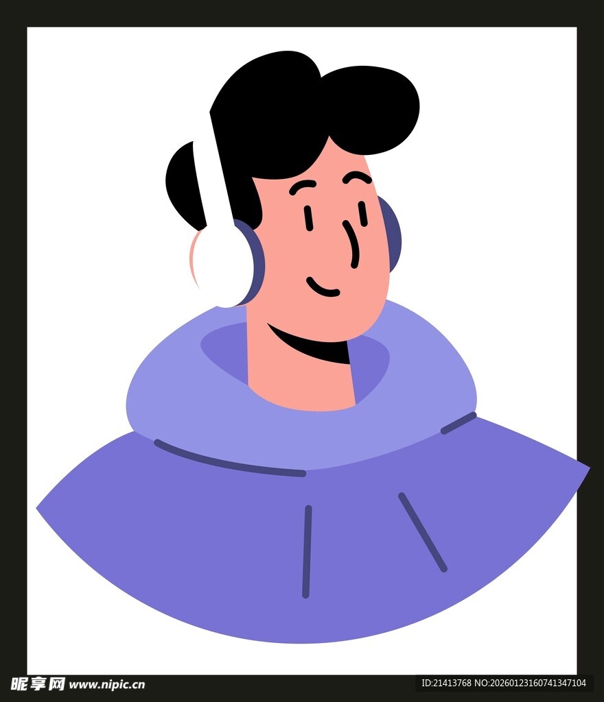 戴耳机的短发人物形象