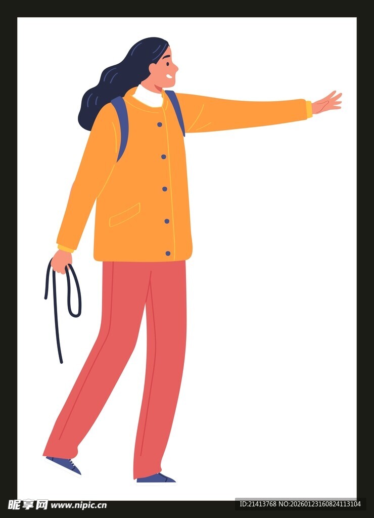 女子持绳指向一侧