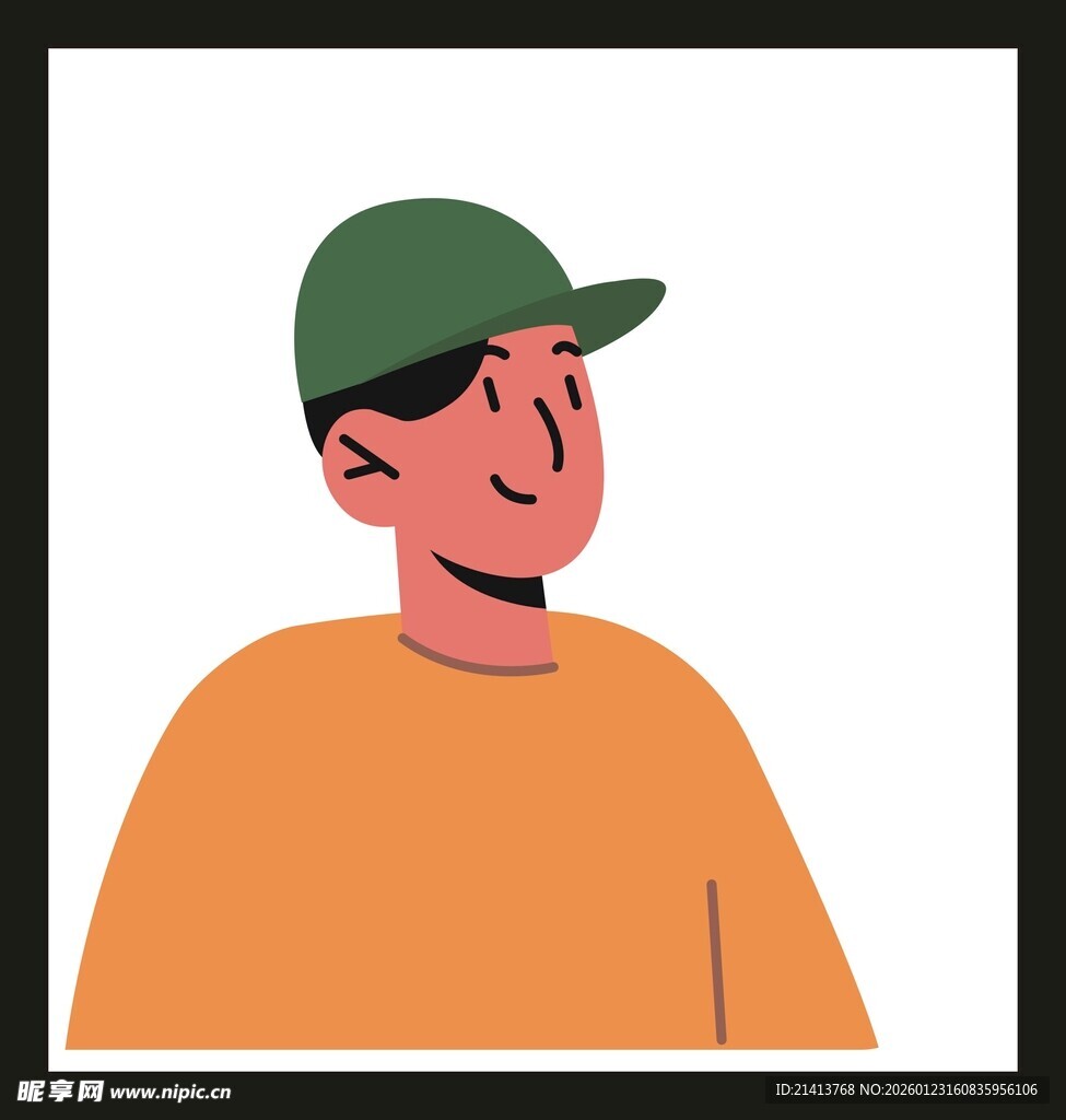 戴绿帽微笑的橙色上衣男子