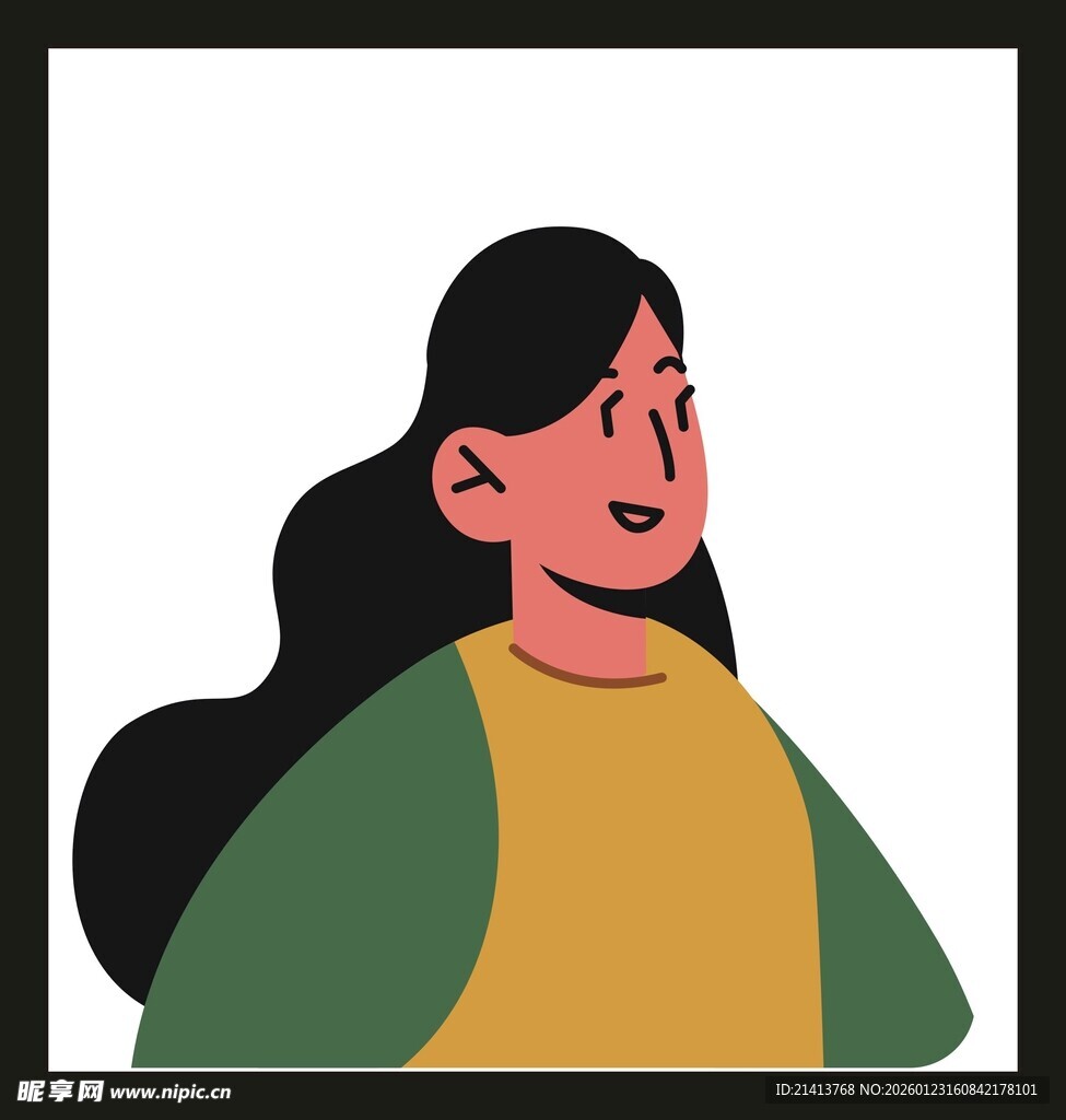 长发微笑的卡通女性形象