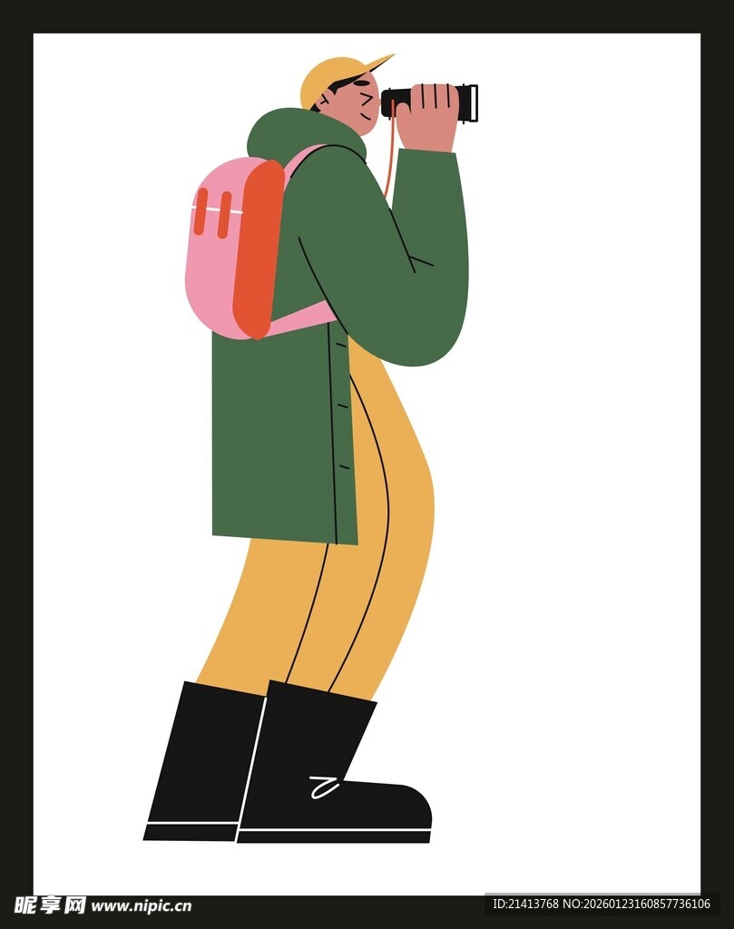 户外摄影者背着背包观察