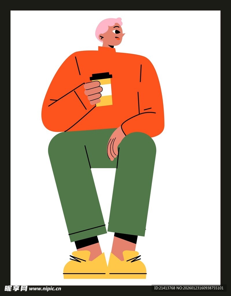 坐着喝咖啡的时尚男子