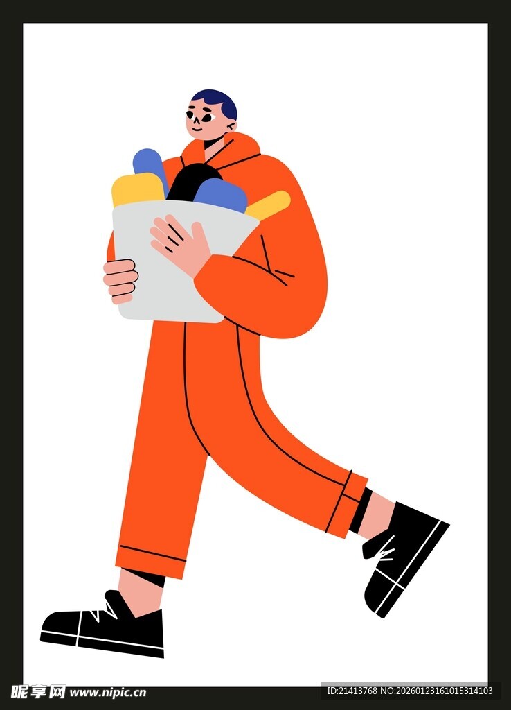 橙色工装男子搬运物品