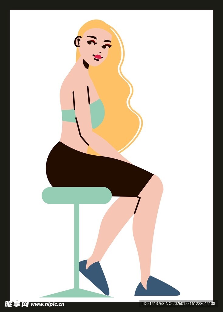 金发女子坐凳姿态优雅