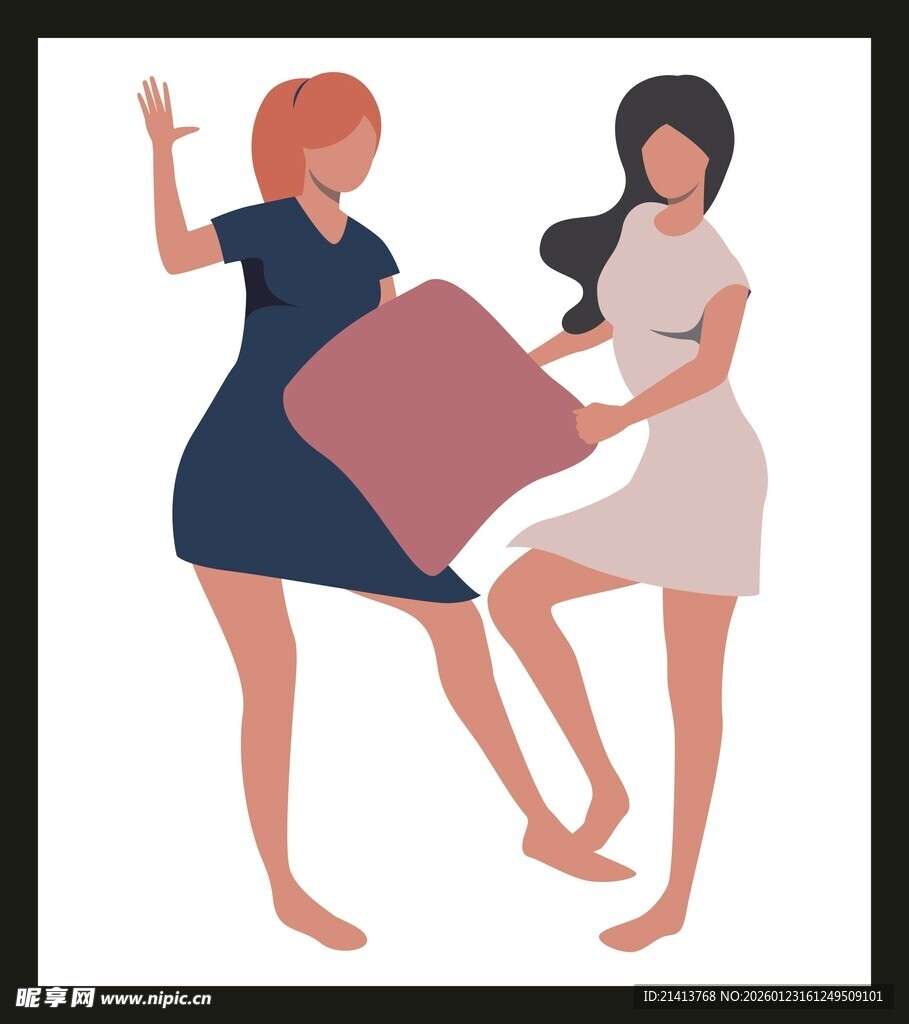 女孩欢乐枕头大战