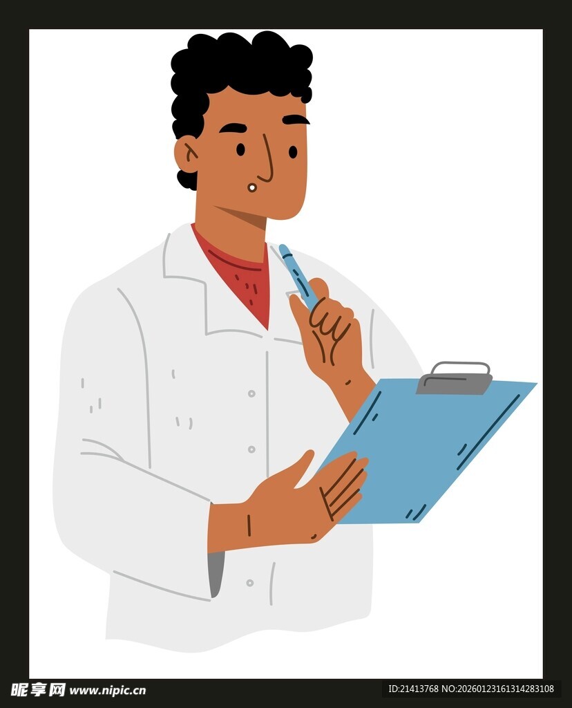 医生手持记录板思考