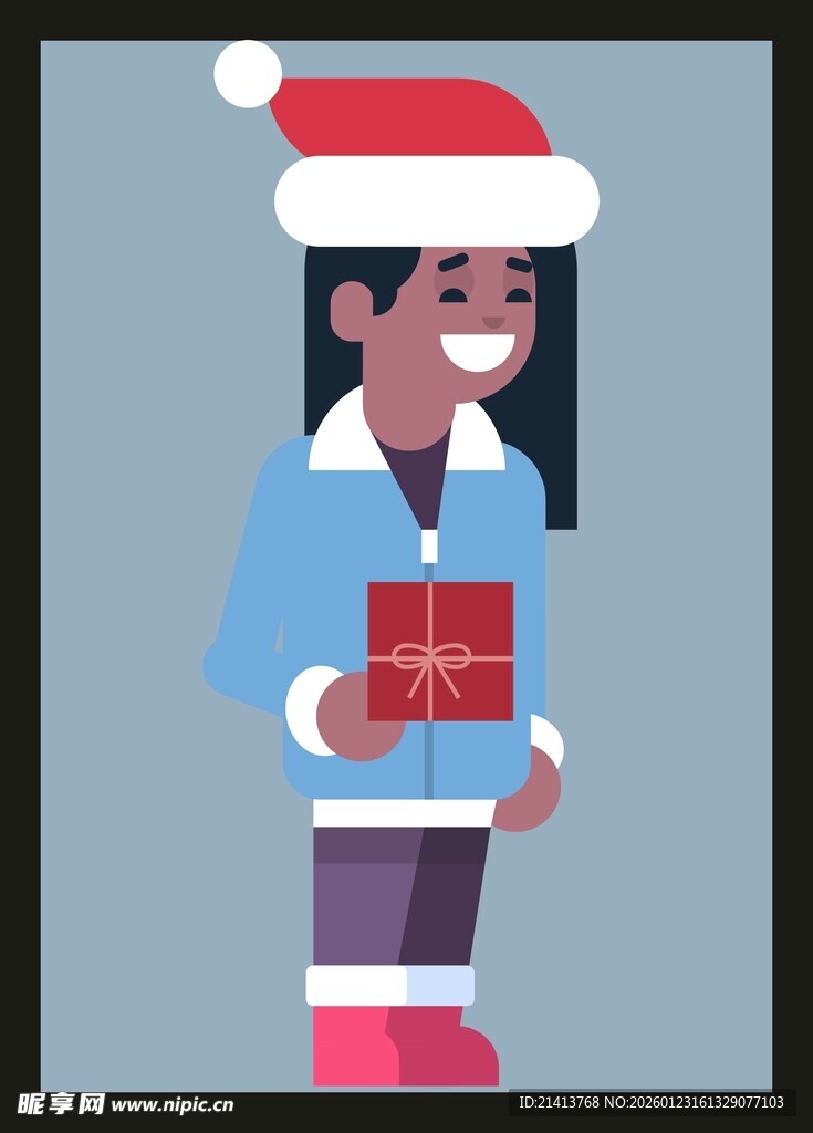 戴圣诞帽女子手持礼物