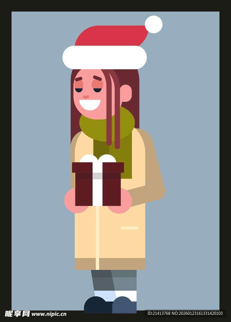 戴圣诞帽持礼物的女士