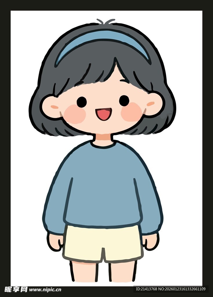 可爱短发蓝衣卡通女孩