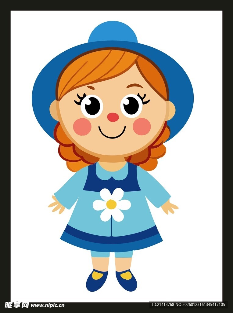 穿蓝衣戴蓝帽的可爱女孩