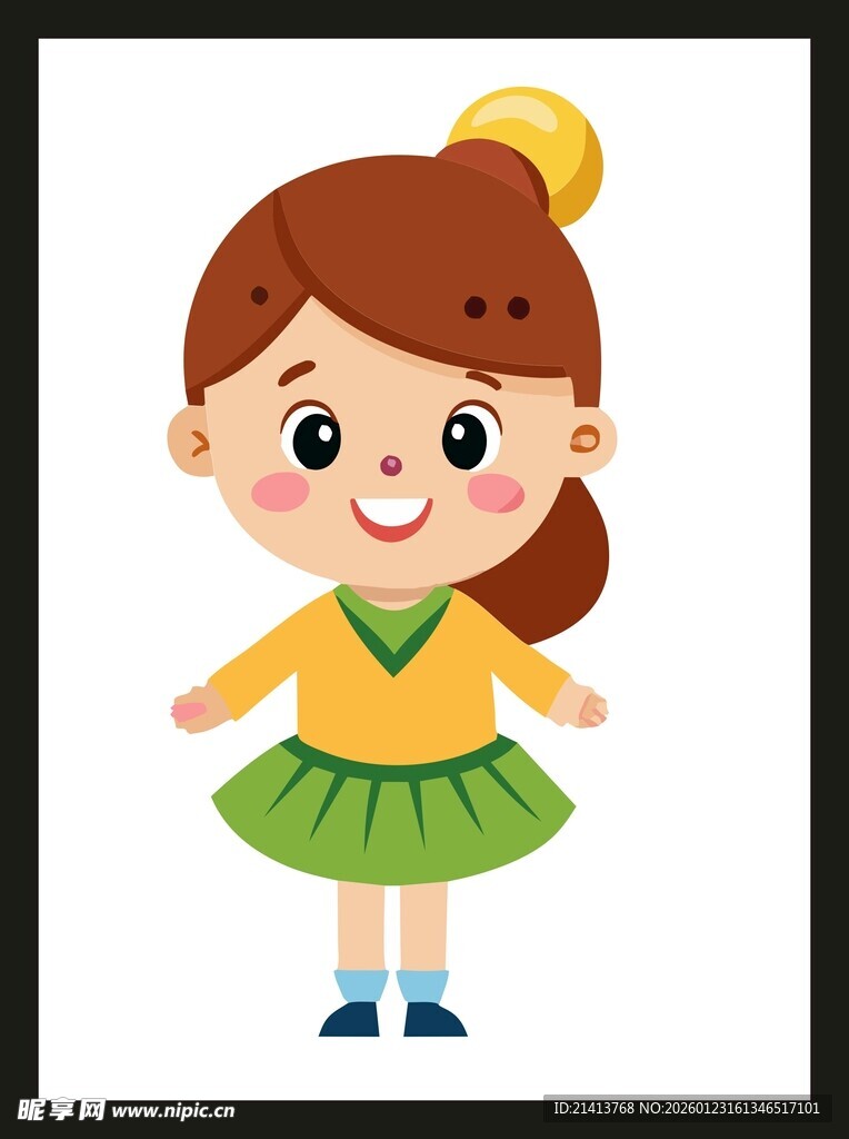 穿黄绿服装的可爱小女孩