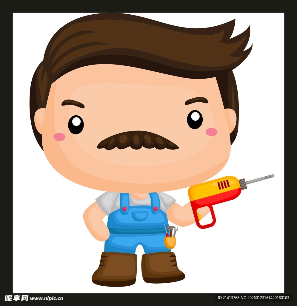 手持工具的卡通维修工人