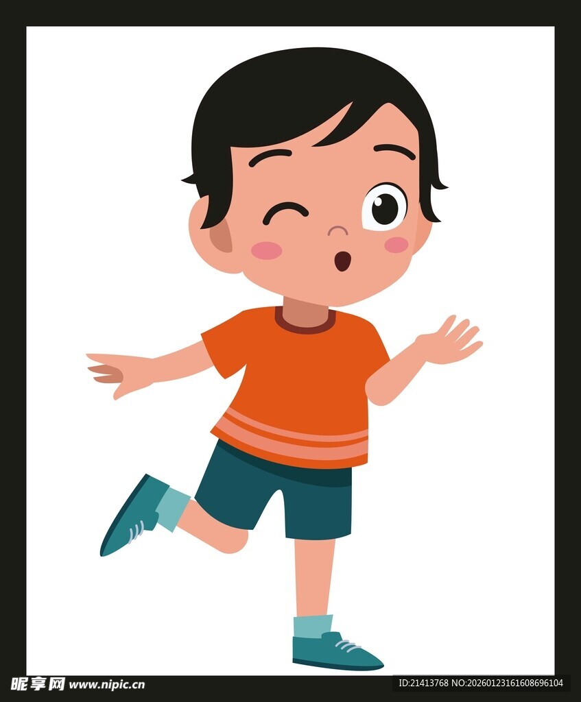 奔跑的快乐小男孩