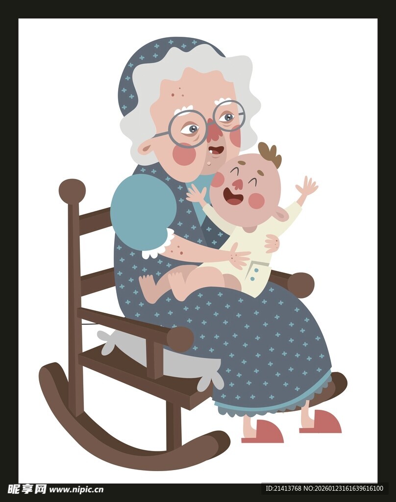 老奶奶摇椅上哄睡小宝宝