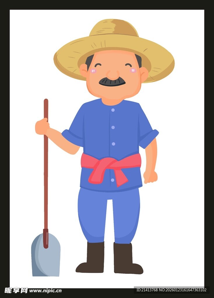 农民伯伯持铲劳作形象