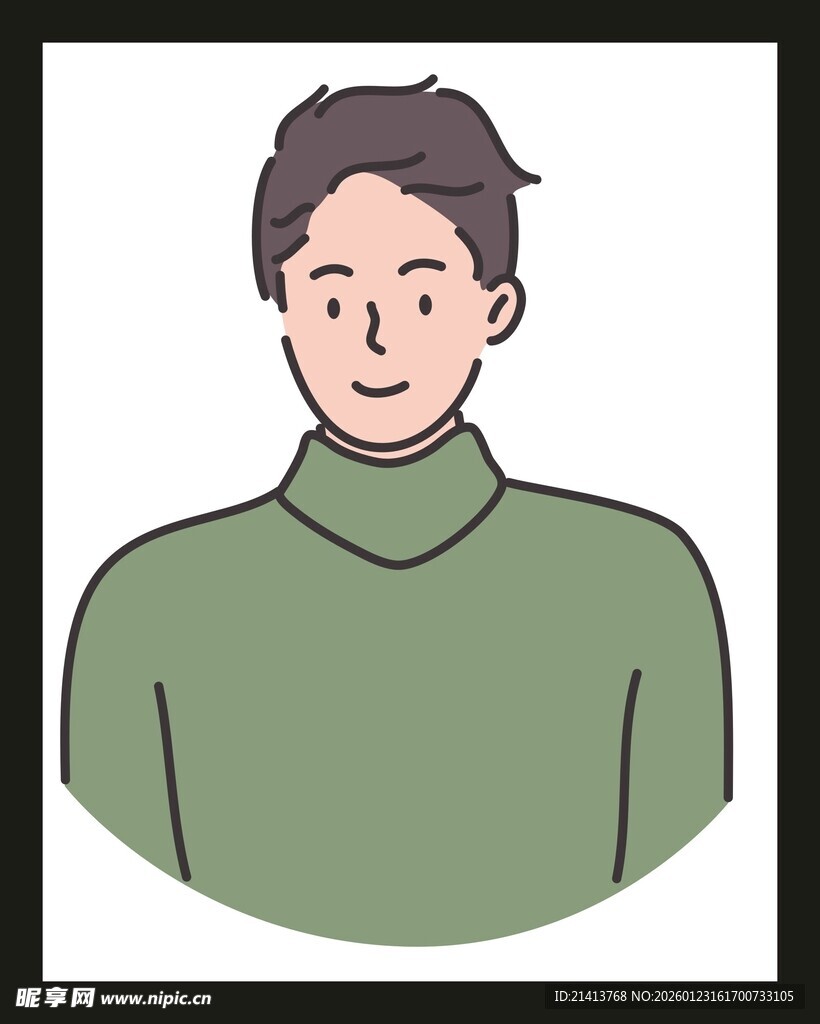 穿绿高领毛衣的男子