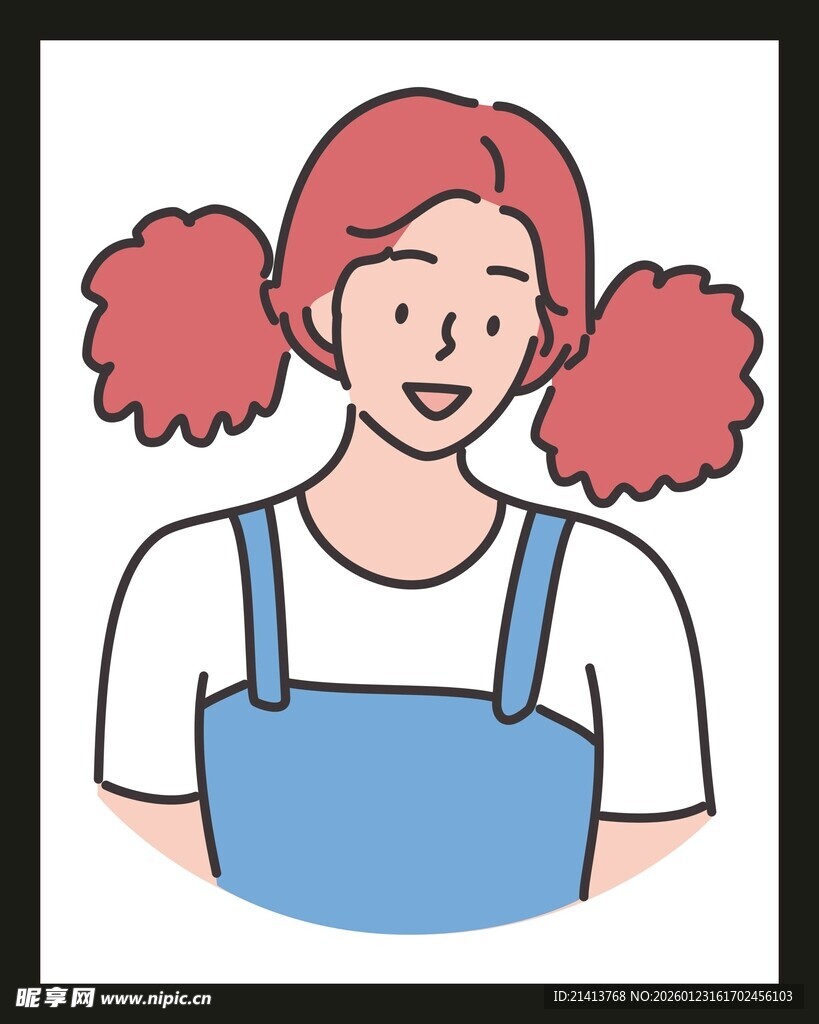 扎双马尾的背带裙女孩