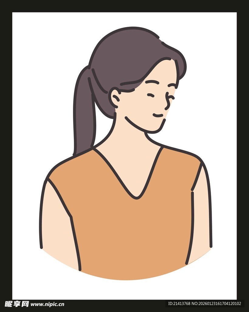 扎马尾穿橙色上衣的女性