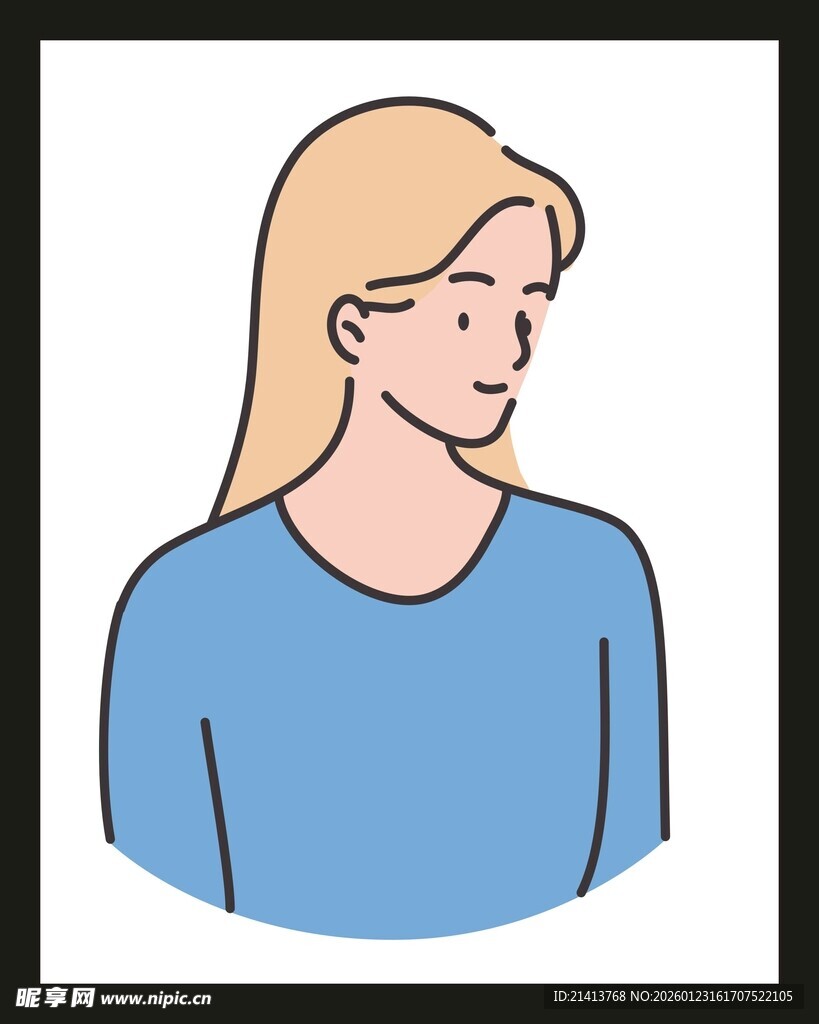 穿蓝上衣的长发女性头像