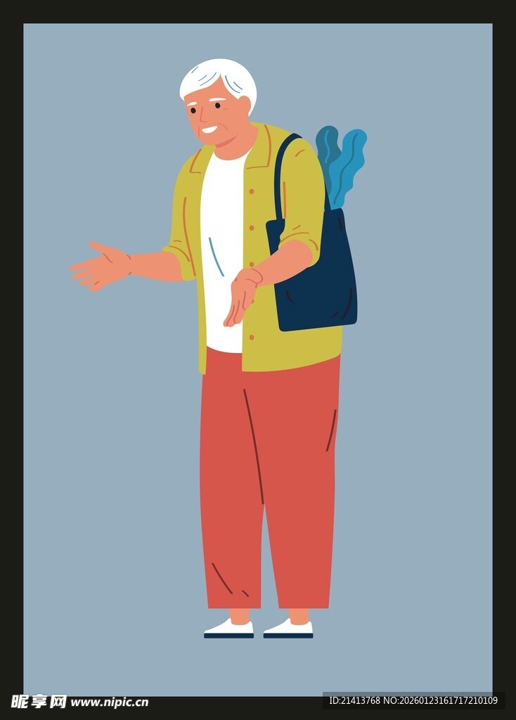 老人手提袋出行姿态图