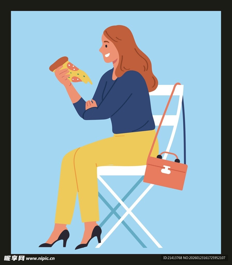 女子坐椅享用披萨