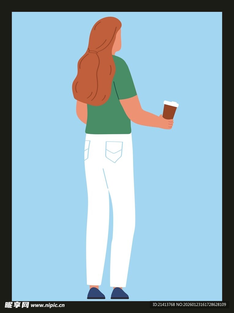 手持咖啡的背影女子